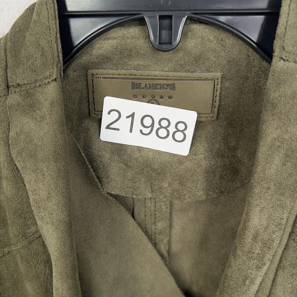 BLANKNYC Jacket Womens Large Olive Faux Suede Waterfall Open Front Moto Ladies - Picture 13 of 13
